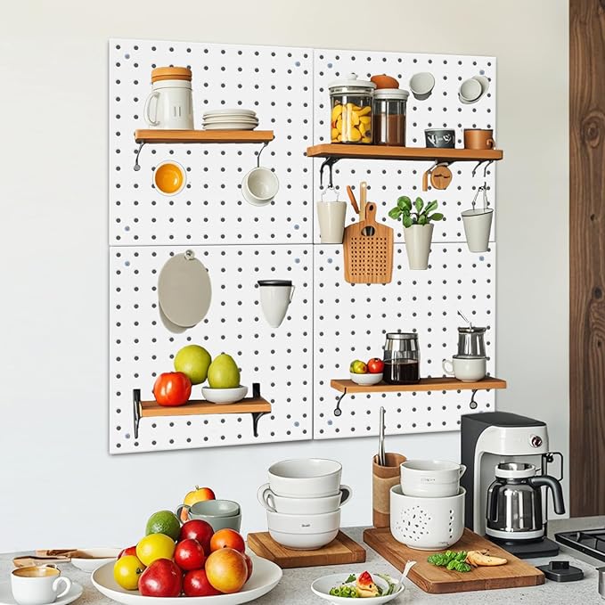 4 Pack Steel Peg Board,Universal 1/8 and 1/4 Pegboard Accessories,Ideal for Garage Tool Storage, Office Organization, Craft Room, Kitchen etc. (White, 4-12X12)