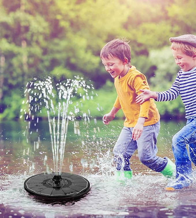 Solar Fountain Glass Panel with 2200 mah Battery, 3.5W Floating Solar Water Fountain with 4 Fixed Rods, Solar Fountain Pump for Bird Bath, Garden, Pond, Pool, Outdoor-Colorful Lights