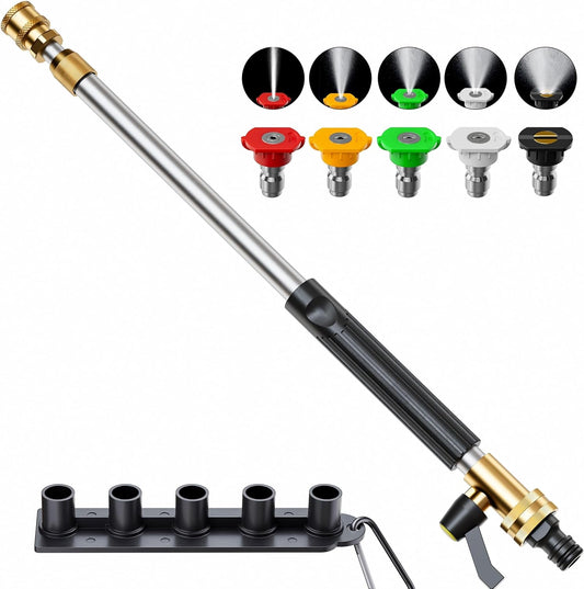 Jet Nozzle High Pressure Hose Nozzle, 2025 Upgraded Adjustable Hydro Nozzle Wands 18-33 inch, Garden Water Hose Sprayer with 5 Tips and Hose Quick Connectors for Garden, Floor and Car Washing