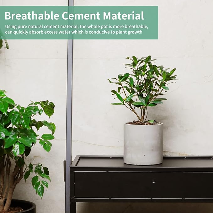 Mozing Cement Plant Pots Indoor - 10 inch Concrete Planter Pot for Planting - Modern Stone Clay Flower Pot with Drainage Hole for Garden, Home, Office Decor, Grey