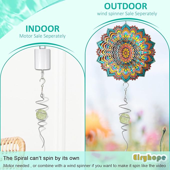 Glow in The Dark Gazing Ball Spiral Tail - Wind Spinner Stabilizer with Glow Glass Ball & Swivel Hook, Hanging Garden Decoration Sun Catcher Rainbow Maker Decor for lndoor Outdoor 13" Height