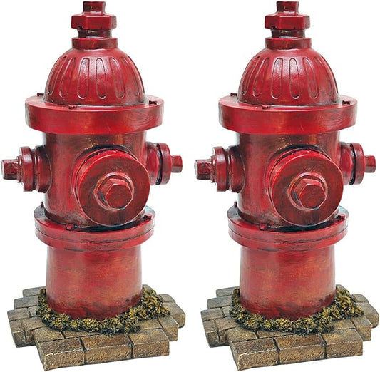 Design Toscano Dog's Second Best Friend Fire Hydrant Pee Post Indoor/Outdoor Statue, Set of Two Medium, 14 Inch Tall, Cast Stone Resin, Red Finish