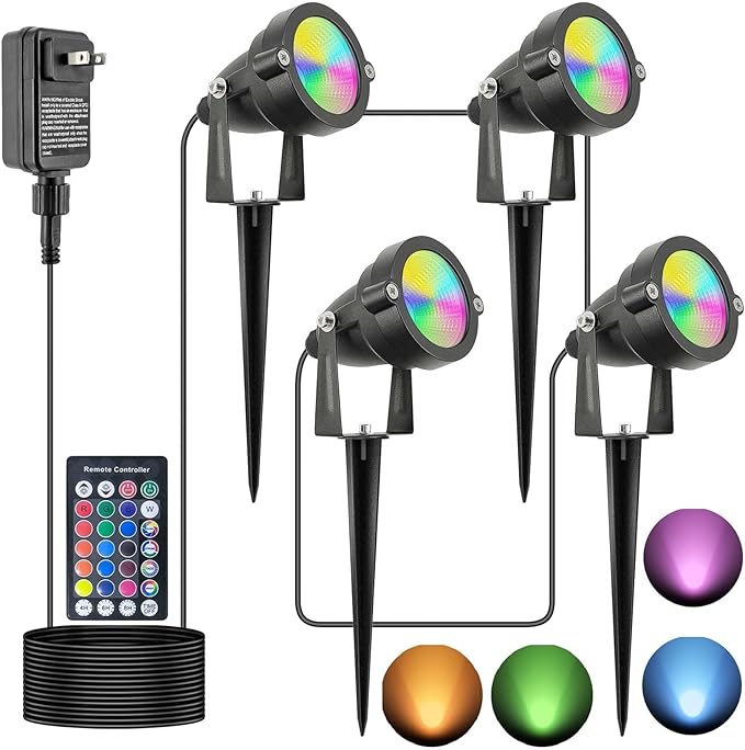 20W Christmas Outdoor Spot Lights with Timer, IP65 Waterproof Metal RGB Landscape Spotights Color Changing Spotlight for Outdoor Yard Garden (4 Lights)