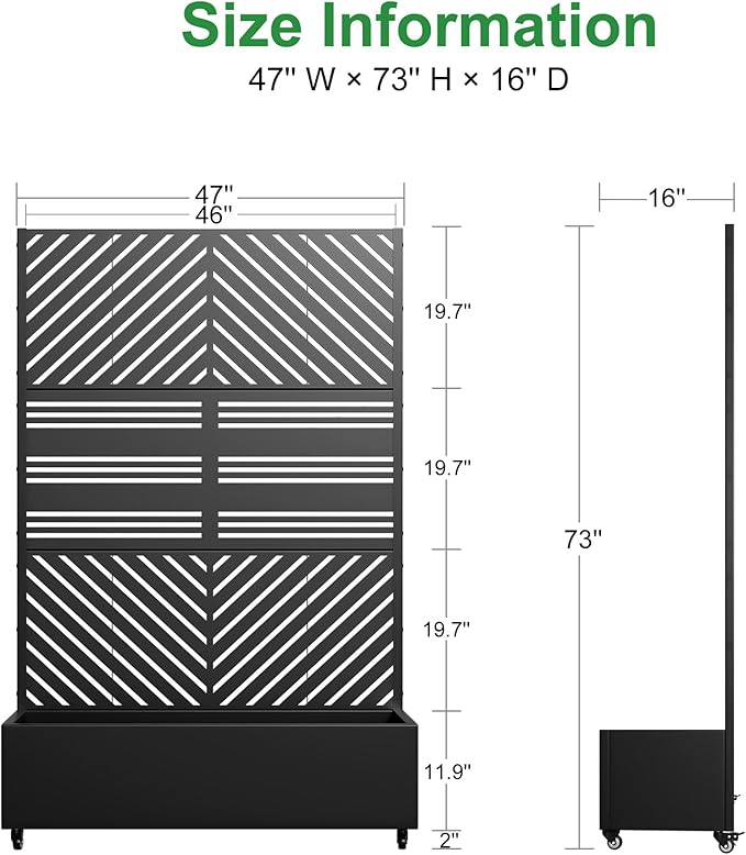 Casaphoria Metal Raised Garden Bed with Trellis and Wheels, 72"x47"x16" Planter Box for Climbing Plants, Vegetables & Vines, Features Drainage Holes and Privacy Screen, Black(Parallel&Harold)
