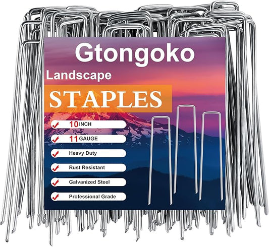 Gtongoko Landscape Staples 10 Inch 11 Gauge 50 Pack Garden Stakes Upgraded Tent Stakes Galvanized SOD Pins Ground Stakes Yard Stakes for Weed Barrier Fabric Ground Plant Cover Stakes Outdoor Décor