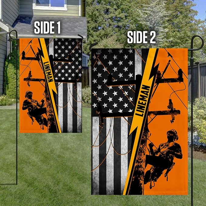 American Flag-American Lineman Flag ANL265F, Garden Flag (11.5" x 17.5")-USA Flags Premium Polyester-Decorative Indoor Outdoor Flag