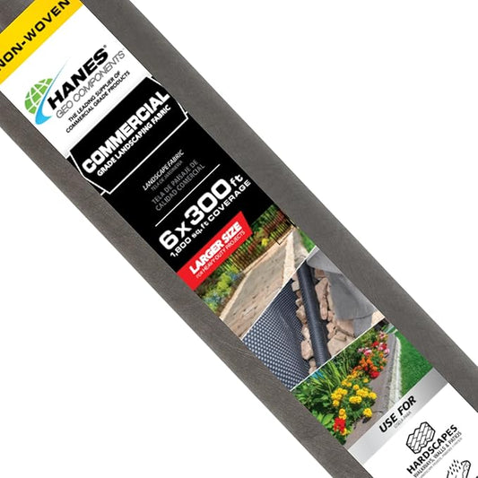 Hanes Geo Nonwoven Landscape Fabric 6' x 300' – Heavy Duty Weed Barrier for Commercial Landscaping, Walkways & Erosion Control (Gray)