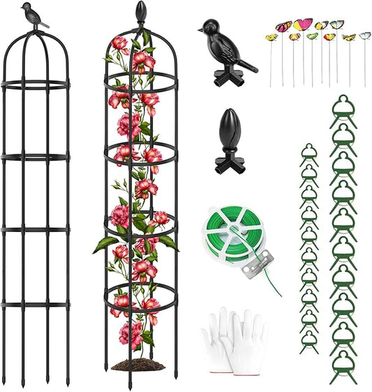 2 Pack Garden Obelisk Trellis for Climbing Plants Outdoor, 6.6FT Tall Rustproof Plant Trellis Climbing Plant Support, Garden Tower Trellis for Potted Plant Flowers Vegetable Vine Indoor