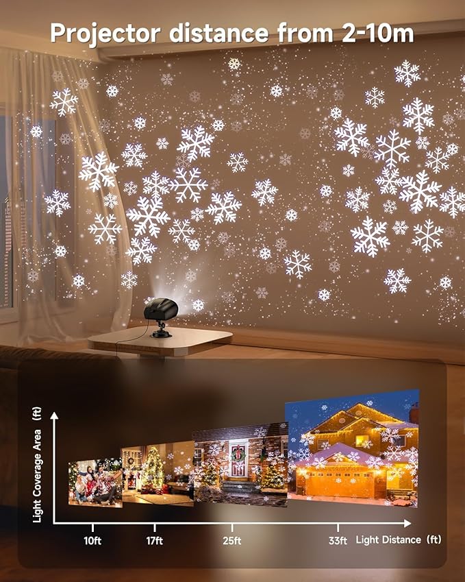 Double Head Christmas Snowflake Projector Light Outdoor, Outside Christmas Decorations Lights with Remote Control, Suitable for Indoor Garden Patio (L)