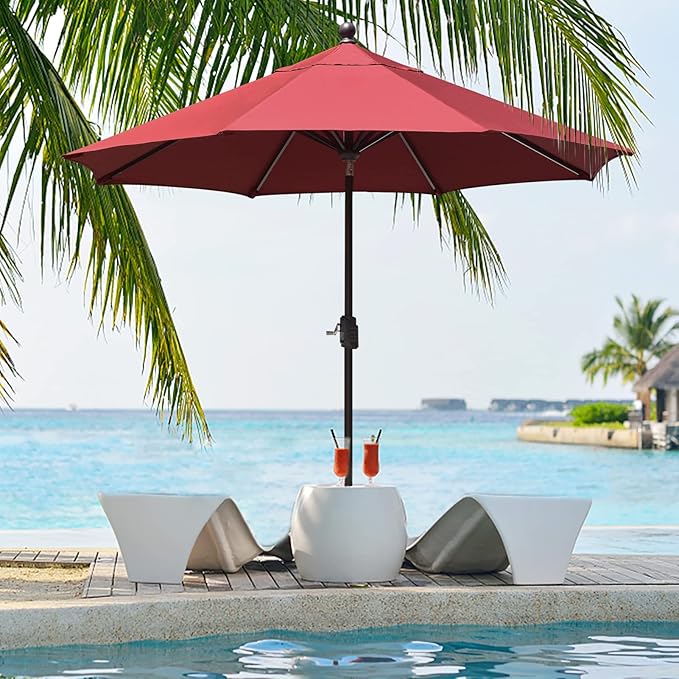 EliteShade USA 10-Year-Non-Fading 9Ft Market Umbrella Patio Umbrella Outdoor Table Umbrella with Ventilation, Burgundy