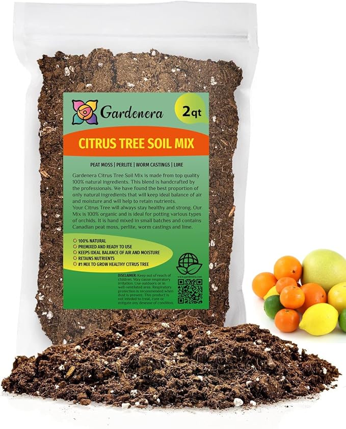 Citrus Tree Potting Soil Mix, Special Blend for Indoor Oranges, Lemons, Limes and More - (2 Quart Bag)