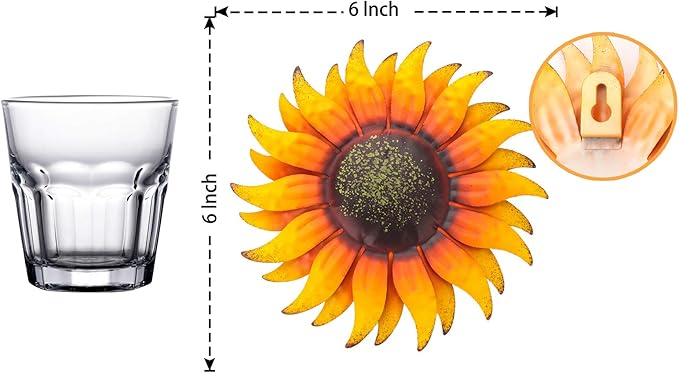 EASICUTI 6 Inch Sunflower Metal Flowers Wall Decor Metal Wall Art Decorations Hanging for Indoor Outdoor Home Bathroom Kitchen Dining Room Bedroom Porch Hallway or Wall Sculptures