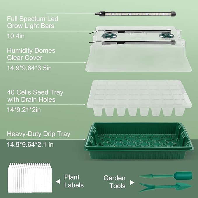 2 Packs Starter Tray with Grow Light, 80 Cells Seed Starter Kits with Humidity Dome and Base Plant Germination Seedling Starter Kit with Smart Timer for Indoor Greenhouse Wheatgrass Hydroponic