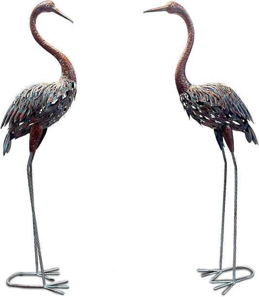 2 Pack Beautiful Heron Outdoor Garden Statue Ornament Realistic Metal Heron Lawn Yard Patio Decorations Art Sculpture Outside Decor Gift for Women Grandma Birthday,48" Tall Brone Heron