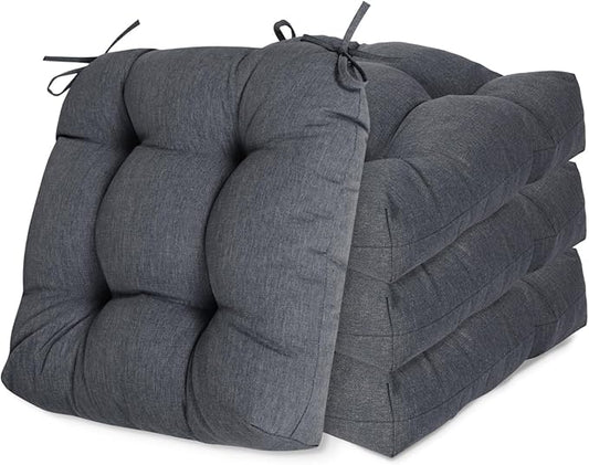 Aoodor 19" x 19" x 5" Tufted Outdoor Chair Cushions, Water Resistant & Fade Resistant Polyester Dining Chair Pads with 2 Straps for Patio Furniture, Set of 4