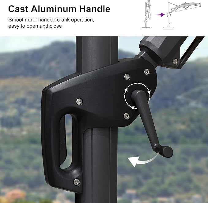 PURPLE LEAF 9.8' X 9.8' Tilting Patio Umbrella with Base Outdoor Cantilever Swivel Square Umbrella with Tilt Aluminum Offset Umbrella with 360-degree Rotation for Garden Deck Pool Patio Light Grey