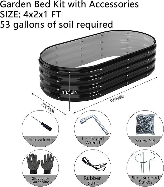 Galvanized Metal Planter Raised Garden Bed Kit for Gardening Outdoor，4x2x1ft 2 Planter Grow Garden Box Raised Flower Bed，Long Vegetable Clearance Herb Raised Garden Beds for Gardening Black