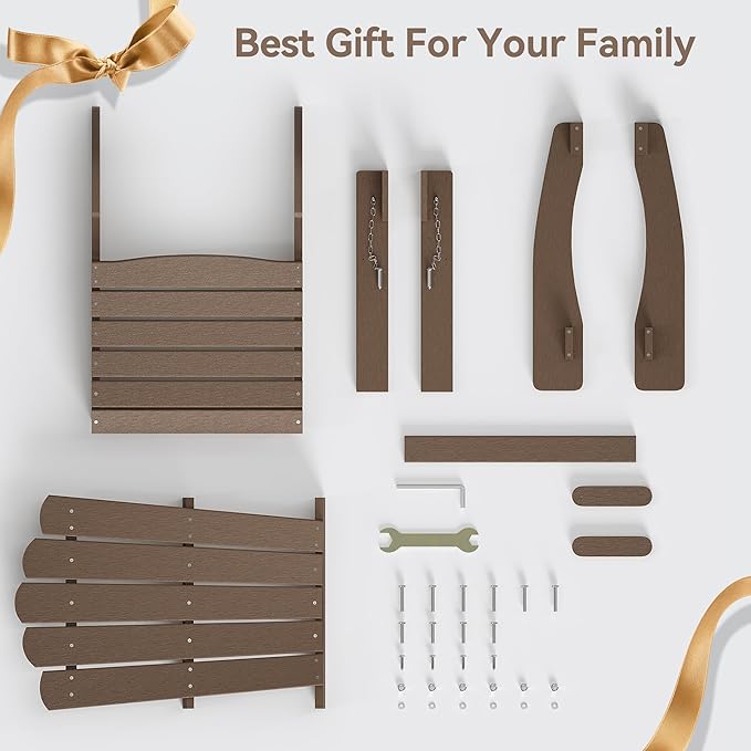 Folding HDPE Adirondack Chair, Weather-Resistant Patio Chair with Wide Armrests & High Backrest, Fire Pit Chair for Garden, Backyard, Porch,Coffee