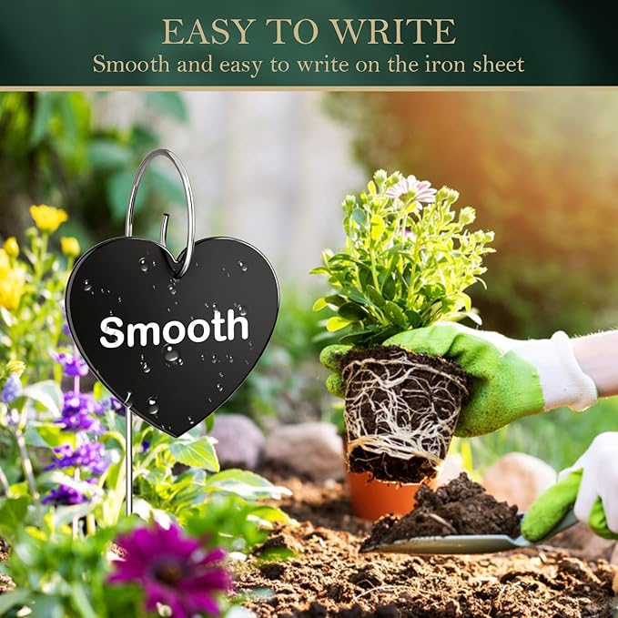 60-Pack Iron Metal Heart Shaped Garden Markers Weatherproof Metal Plant Labels Large Planting Seedling Stake Signs, for Seedlings Herbs Vegetable Greenhouse Gifts with White Marker Pen Labels