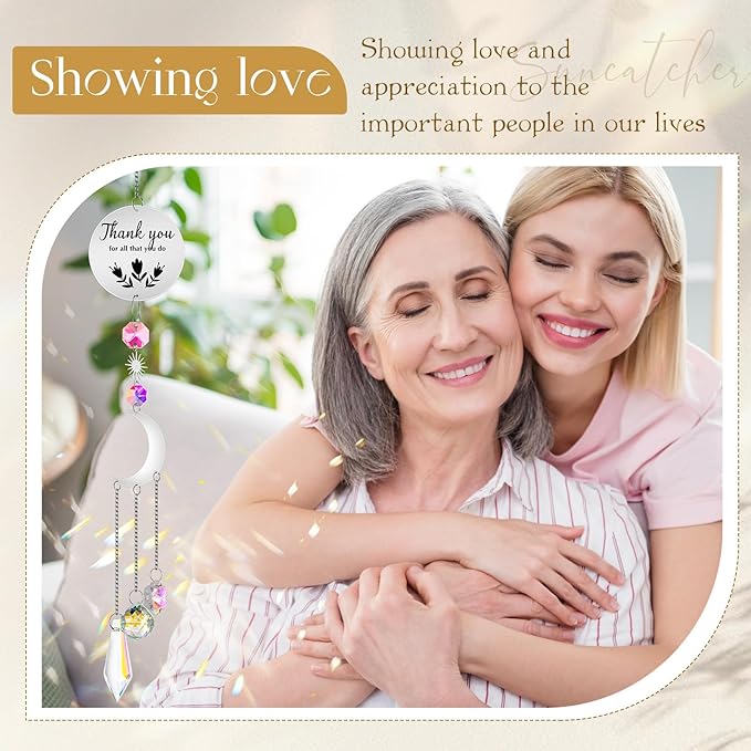 6 Pcs Thank You Gifts for Women Crystal Suncatcher Thank You with Engraved Message Hanging Sun Catcher Ornament for Windows Friend Teacher Coworkers Appreciation Christmas Gratitude Gift