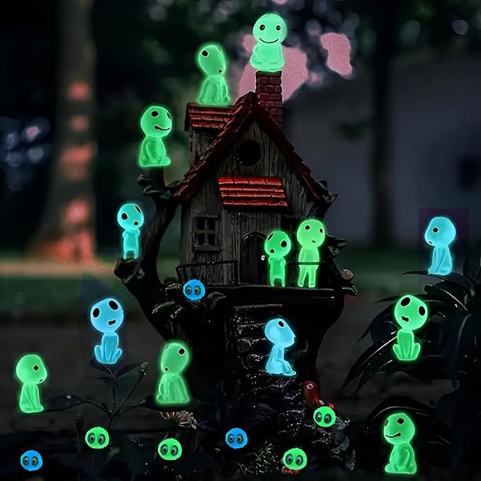 BEZALEL Glow in Dark Tree Elves, 28 Pcs Mini Fairy Garden Accessories, Luminous Ghost Micro Landscape Decorations, Miniature Glow Tree Spirits Outdoor for Bonsai Succulent Terrarium Decor
