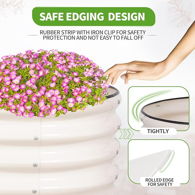 Galvanized Raised Garden Bed - 4x2x1.4FT Metal Planter Boxes Outdoor | Oval Steel Raised Bed Kit for Gardening with Protective Tape, Gloves for Vegetables, Flower, Herb (White)