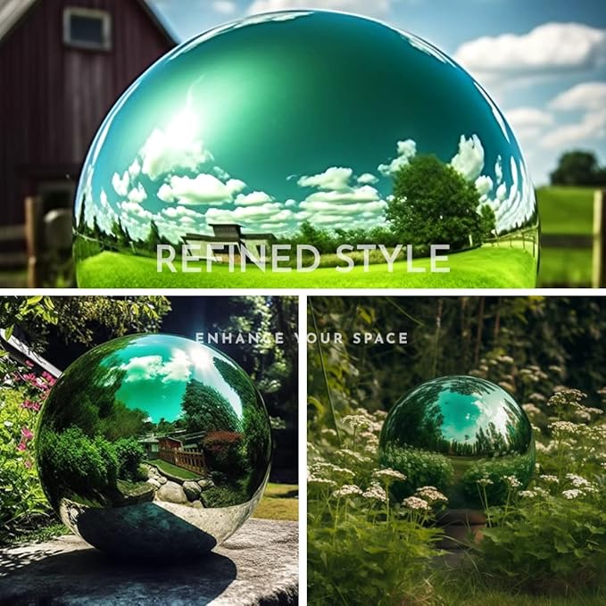 10 Inch Stainless Steel Gazing Globe,v2croft Hollow Ball Mirrored Surface Polished Shiny Sphere,Garden Stainless Steel Gazing Ball for Outdoor Lawn Pond Yard Ornament(Green)