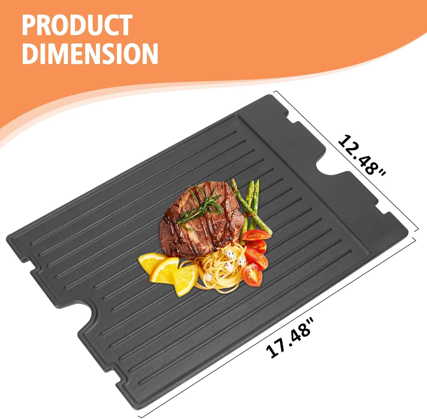 2-in-1 Reversible 17.48” x 12.48” Pre-Seasoned 11242 Cast Iron Griddle for Broil King Baron, Crown, Crown Pellet Series Grill, Flat Griddle Top Plate for Gas Stove/Charcoal/Electric/Propane/Gas Grill