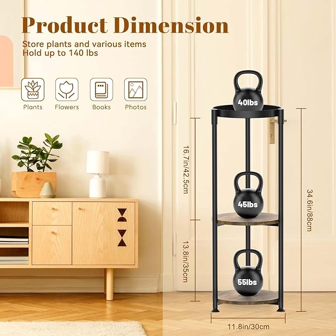 KMOTASUO 3 Tier Tall Metal Plant Stand, 35 Inch Plant Stands Indoor Outdoor, Rustproof Flower Pot Holder Display Rack for Corner Patio Garden Balcony Living Room