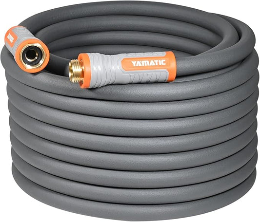 YAMATIC Heavy Duty Garden Hose 5/8 in x 60 ft with Swivel Handle, Super Flexible Water Hose, All-weather, Lightweight, Burst 600 PSI, Grey