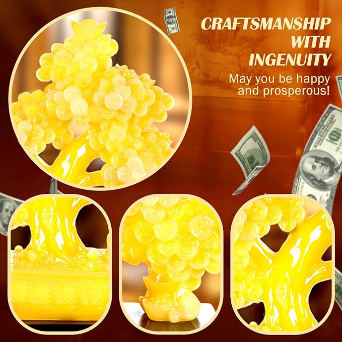 FENGSHUI-CAISHEN Top Resin Money Tree, Artificial Bonsai Tree, Handcrafted, Premium Quality, Feng Shui Gift for Abundance Luck and Success (Yellow)
