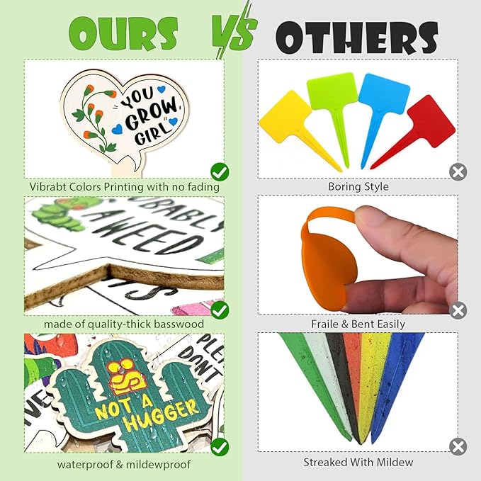 Funny Wooden Plant Labels - 15 Pack Tags for Succulents, Flowers, Greenery; Waterproof, Outdoor Garden Plant Markers; Perfect Gifts for Plant Lovers