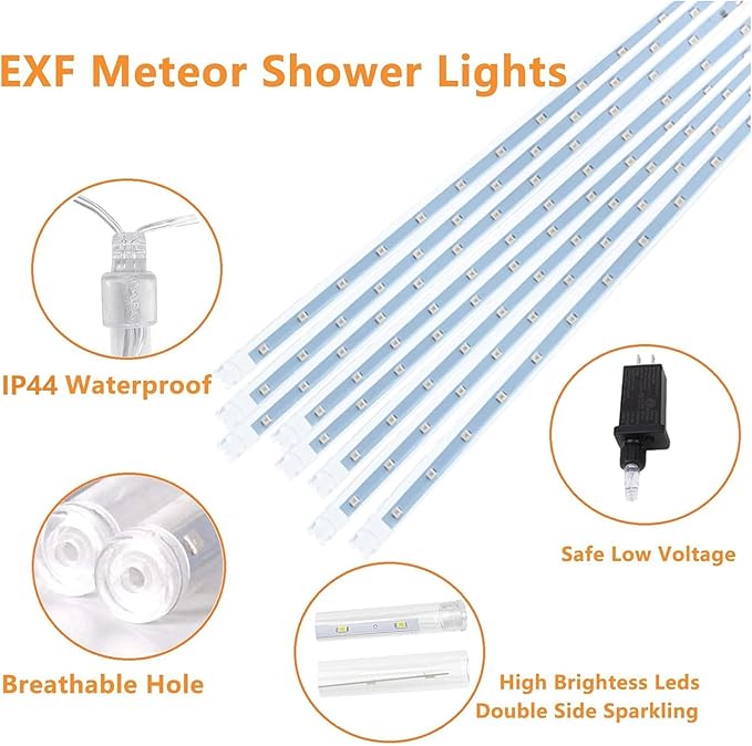 EXF 2-Pack Christmas Decorations Light Outdoor, Meteor Shower Lights 16 Tubes 384 LEDs Indoor Outdoor Rain Drop String Lights for Xmas Tree Roof (Blue)