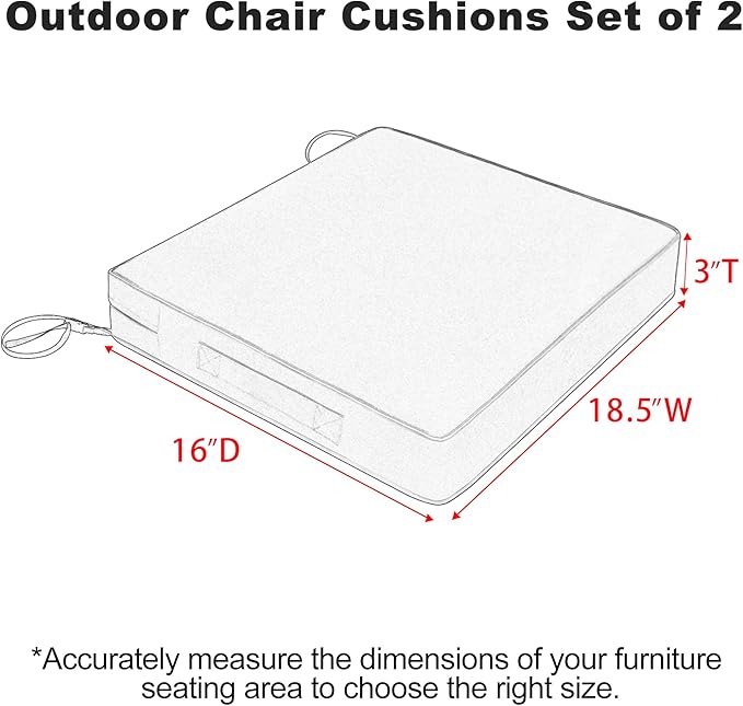 Favoyard Patio Chair Cushions 18.5 x 16 x 3 Inch Waterproof Outdoor Seat Cushions for Patio Furniture 3-Year Color Fastness Garden Sofa Couch Chair Pads with Handle & Adjustable Straps Set of 2, Green