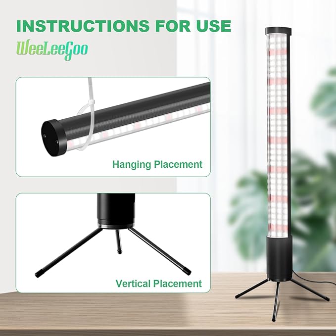 2-Pack, T10 Vertical Grow Light, 6000K Full Spectrum Desktop Plant Light 18.9",Hung or Stood, with 3 Modes & 5 Dimming Levels, Suitable Small & Medium Plants Indoors, Auto On Off Timing 4/8/12/18Hrs