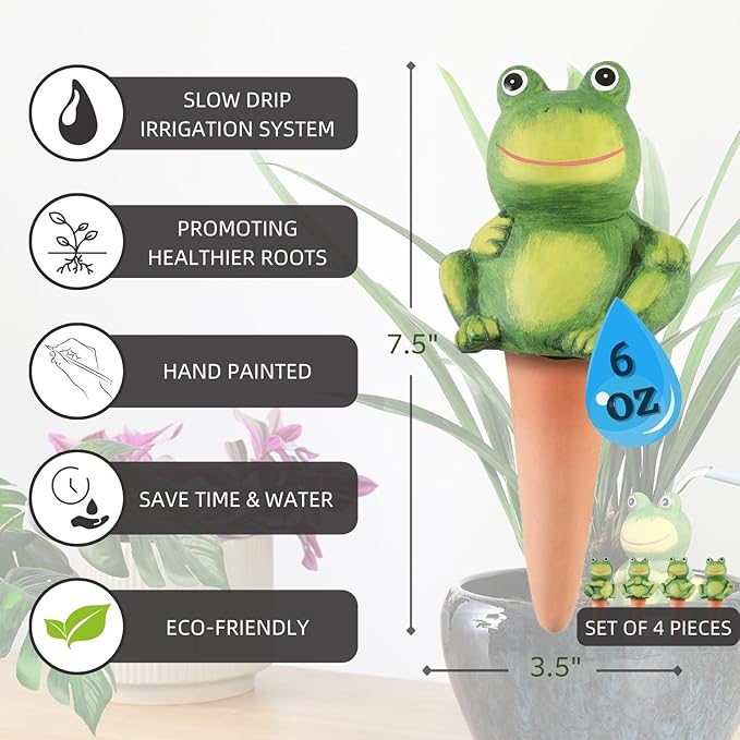 4-Pack Frog Plant Watering Globes Decorative Self Watering Spikes Planter Insert Terracotta Plant Watering Devices Automatic Plant Waterer for Indoor Outdoor Plants