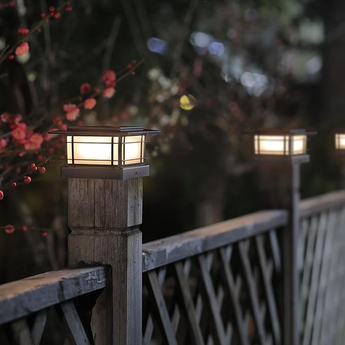 Dynaming 6 Pack Solar Post Lights Outdoor, Solar Powered Fence Post Cap Lights, High Brightness Warm White SMD LED Lighting Decor for Garden Deck Patio, Fit 4x4, 5x5 or 6x6 Vinyl/Wooden Posts