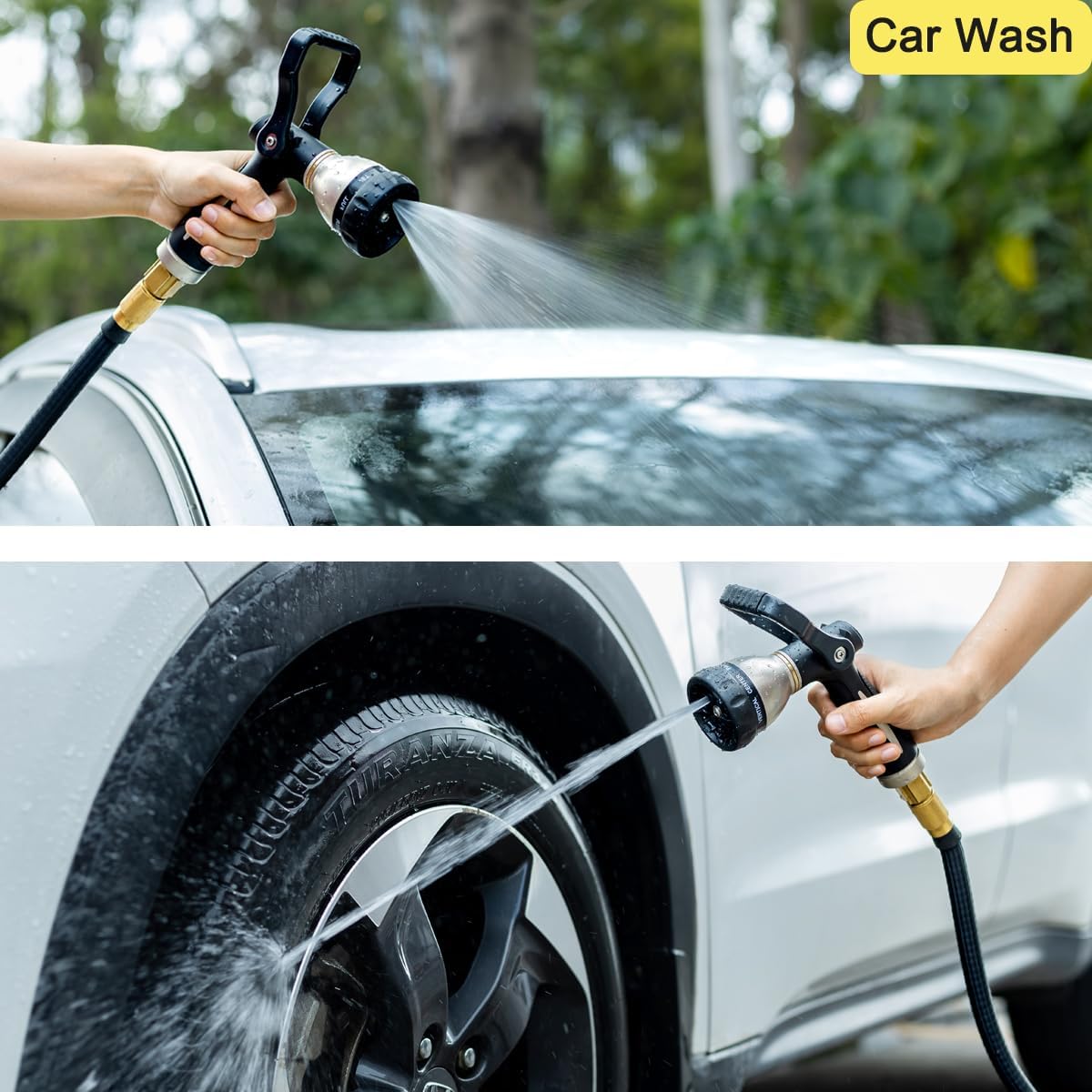 FANHAO Heavy Duty Fireman's Hose Nozzle, Metal Water Nozzle with 8 Spray Patterns，High Pressure Garden Hose Sprayer with Lever Control and Non-Slip Grip to Water Lawns & Plants, Wash Cars & Clean