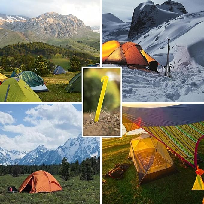 10-Pack Plastic Tent Stakes – 12-Inch Heavy Duty Canopy Anchoring Pegs for Camping, Gardening, Landscaping, Backpacking – Lightweight, Rust-Proof, Reusable Camping Stake