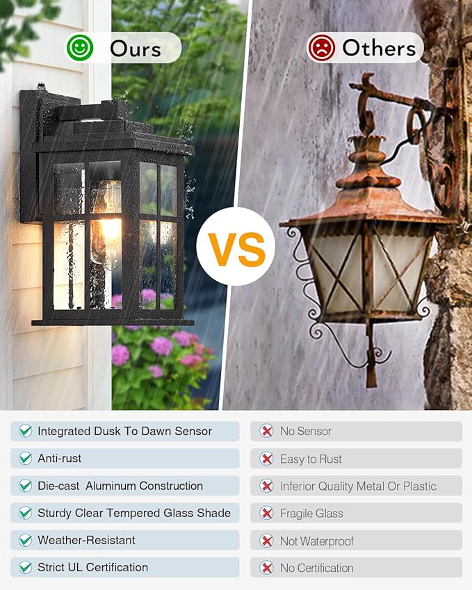 Dusk to Dawn Outdoor Lights for House, 2 Pack Outdoor Light Fixture, Black Exterior Lighting Fixtures, Dusk to Dawn Outdoor Lighting for House, Porch, Garage, Doorway, Anti-Rust, Waterproof