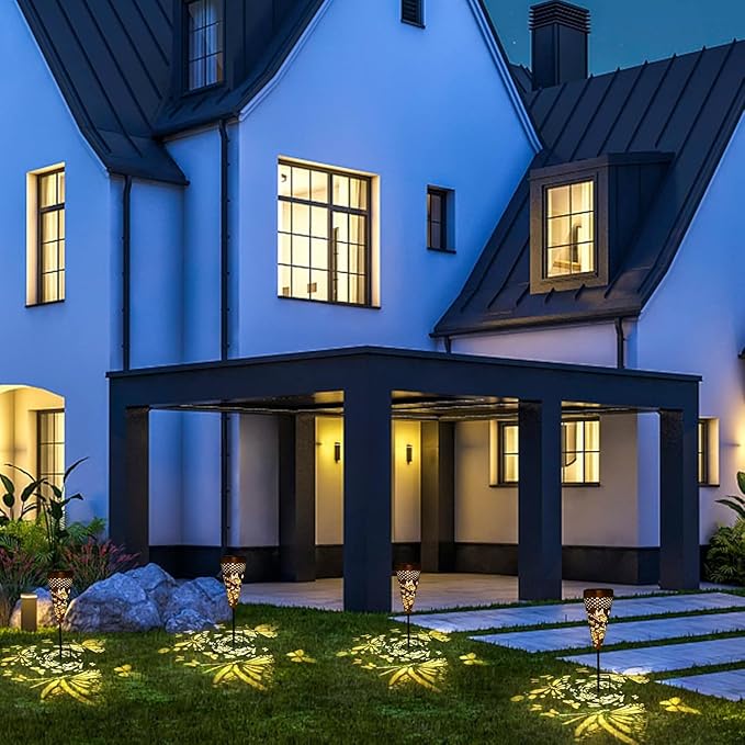 DIBIEECN 6 Pack Butterfly Solar Pathway Lights Outdoor,Metal Garden Decorations Outdoor Lights with Patterns and Warm Light,Waterproof Landscape Lighting for Path Patio Backyard Walkway Yard