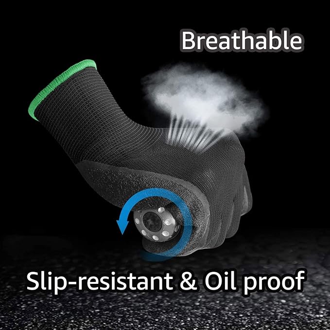 Evridwear Crinkle Latex Rubber Hand Coated Safety Work Gloves for Men Women General Multi Use Construction Warehouse Gardening Assembly Landscaping (XL-Size) 12 Pairs Pack