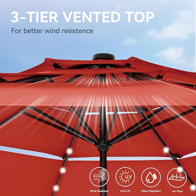 GREEN PARTY 10ft Outdoor Patio Umbrella, Auto-Tilt Market Table Umbrellas with Crank, 8 Sturdy Ribs & 1.5" Pole UV Protection for Garden Deck Backyard Pool