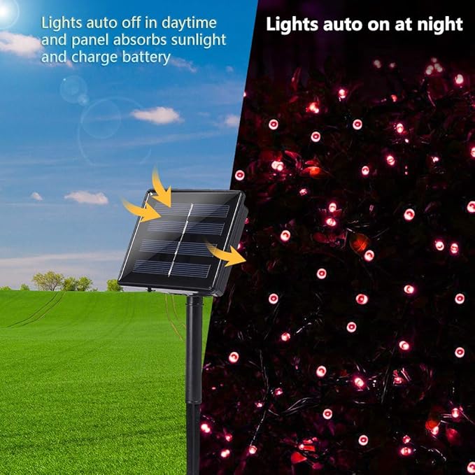 Joomer Red Solar Christmas Lights, 2 Pack Total 144 FT 400 LED 8 Modes Waterproof Solar Christmas Lights Outdoor for Christmas Decorations