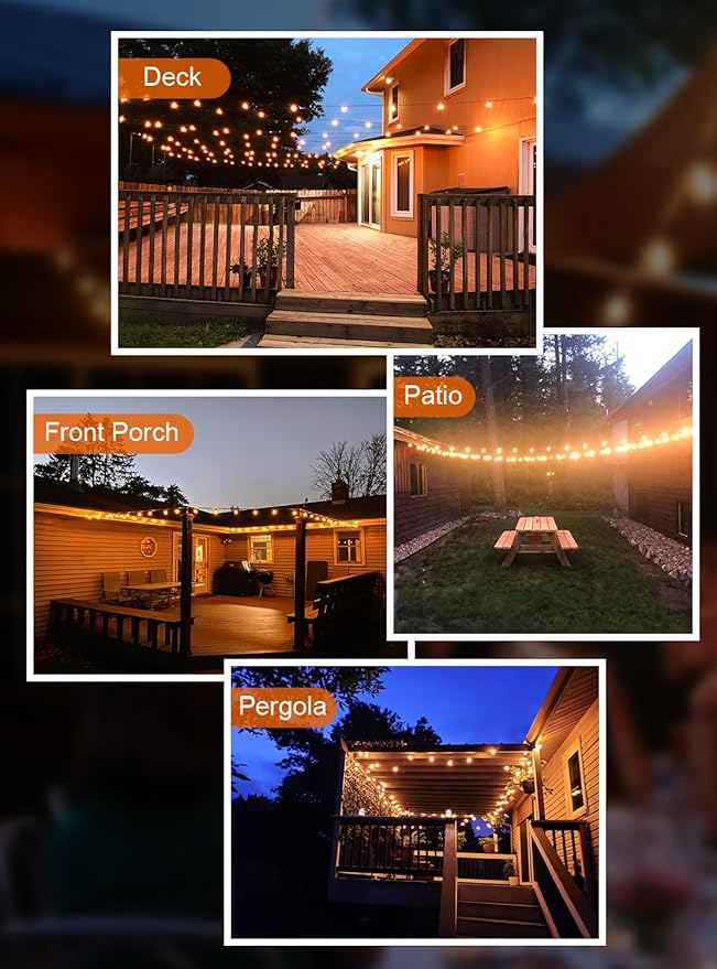 GPATIO 200FT(100FT*2Pack) Outdoor String Lights, Waterproof Patio Lights with 64 Dimmable Hanging Lights Globe ST38 Bulbs, 2700k Shatterproof for Backyard Gazebo Porch Garden Outside Decor