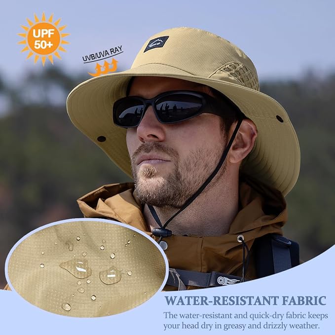Fishing Hat, UPF50+ Wide Brim Sun Hat for Men Women, UV Protection Hiking Beach Bucket Hats Summer Safari Hat