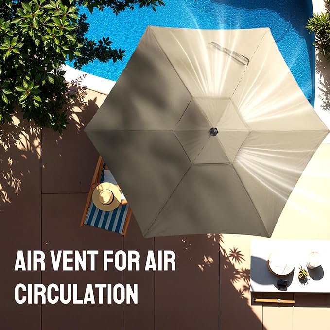 CROWN SHADES 9 Ft Patio Umbrella - Polyester Outdoor Umbrella with 30° Push Button Tilt, Patented Edge Connection Windproof Design for Patio, Pool, Garden & Table, UV Resistent