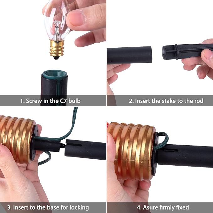 Christmas Lights Jumbo C9 Outdoor Lawn Decorations with Pathway Marker Stakes, 8.5ft C7 Lights Covered Jumbo Glitter Multicolor Bulb for Holiday Outside Yard Garden Decor, 5 Lights