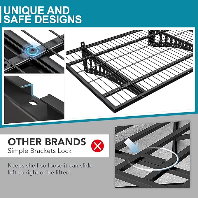 2-Pack 2×3ft Garage Wall Shelving, 24×36 inches Heavy Duty Wall Mounted Shelves, Garage Storage Shelf, 500 lbs Load Capacity, Black