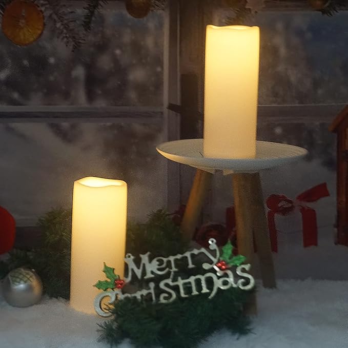 CANDLE CHOICE Waterproof Outdoor Battery Operated Flameless Candles with Timer Large Plastic Resin Bright Flickering Electric LED Pillars Lantern Garden Wedding Christmas Decorations 4”(D)x10”(H) 2PCS